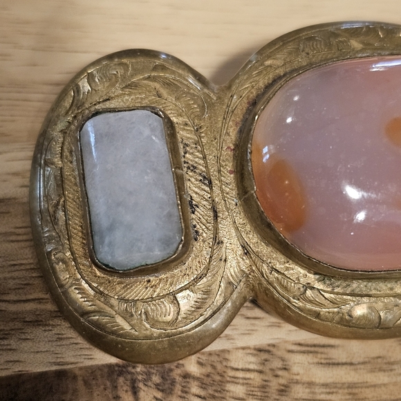 Vintage Etched Brass Stone Large Brooch - Picture 5 of 7